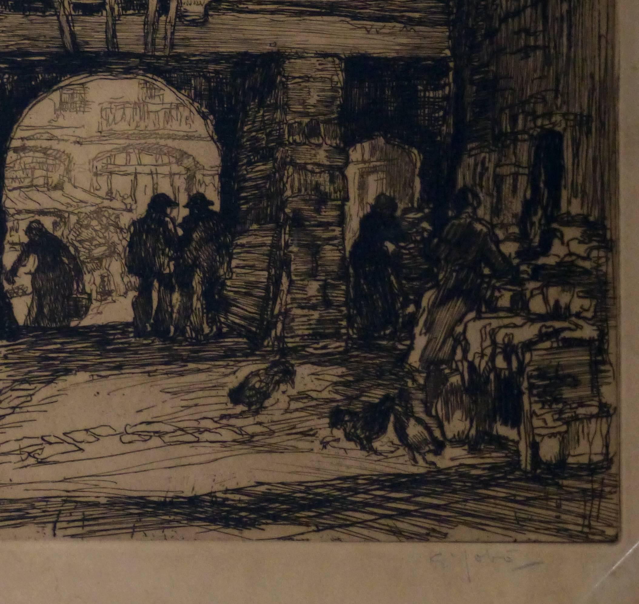Acquaforte - Giorno di mercato - Print di Georges Gobo