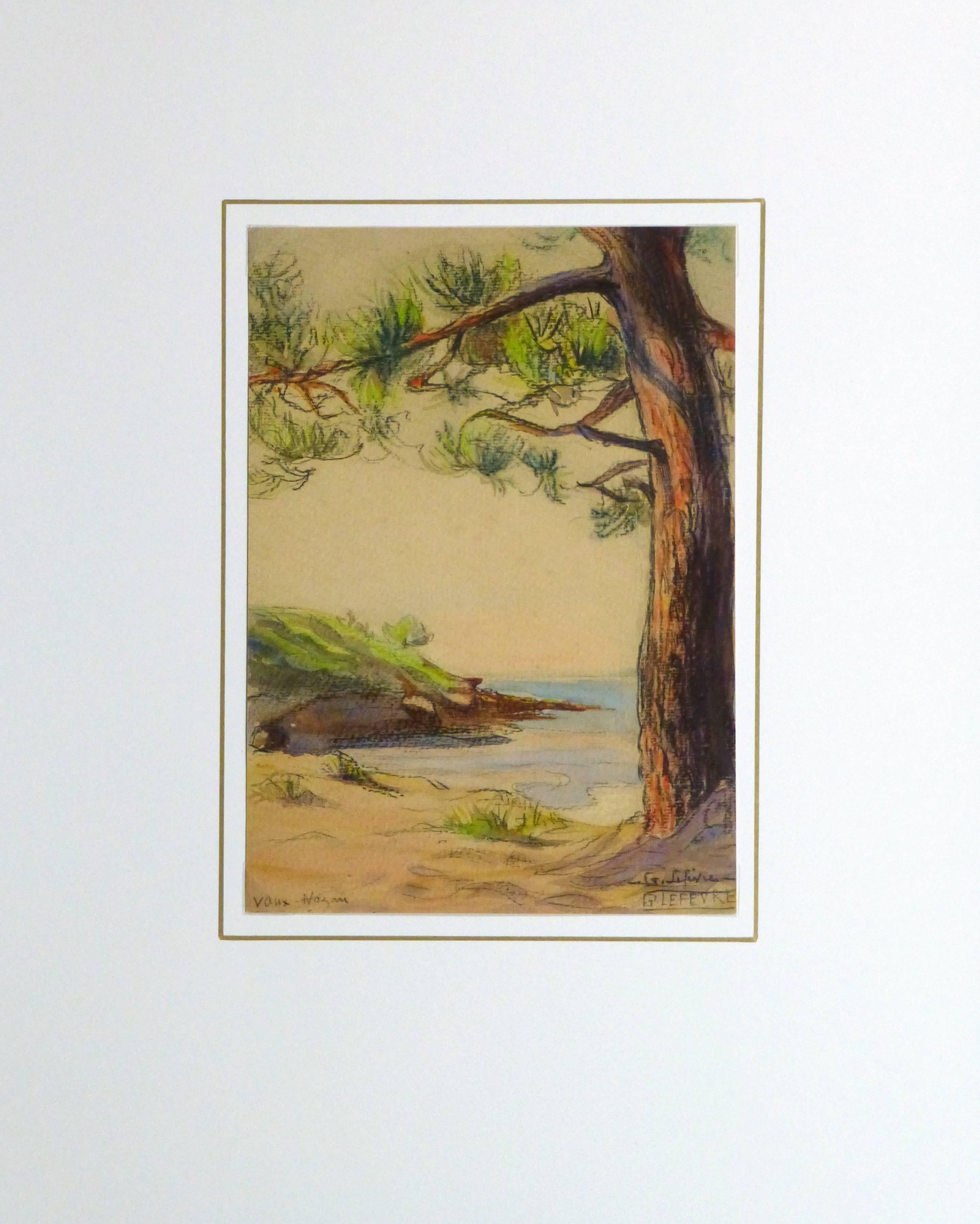 Watercolor & Charcoal - Pine Cove - Brown Landscape Art by Unknown