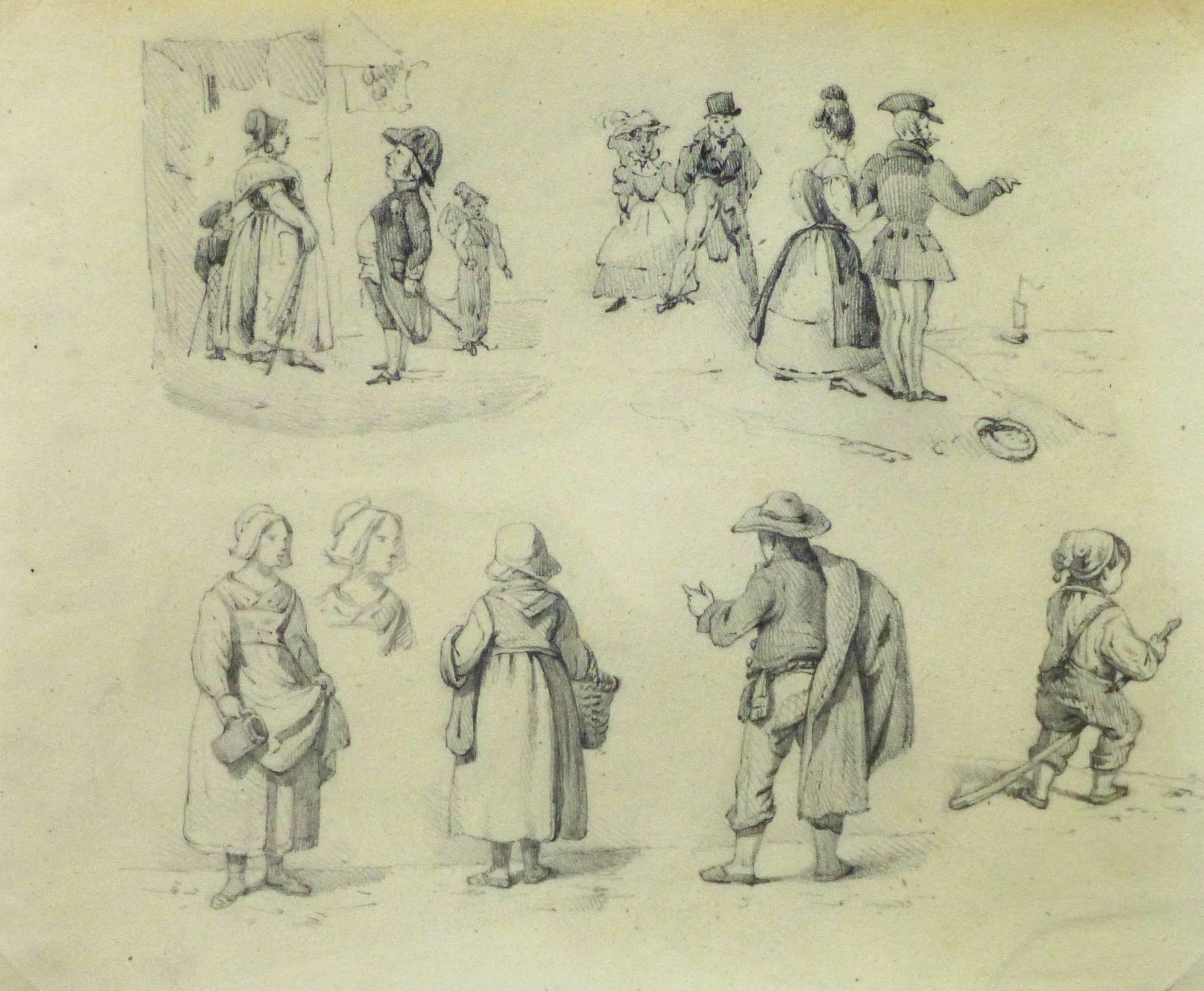 Unknown Figurative Art – Französische Zeichnung – Alltägliches Leben