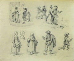 Antique French Drawing - Everyday Life