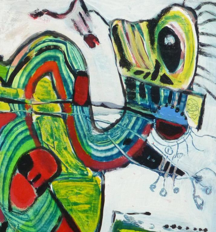 Unknown - Vibrant Acrylic French Abstract - Whimsical Creature For Sale ...
