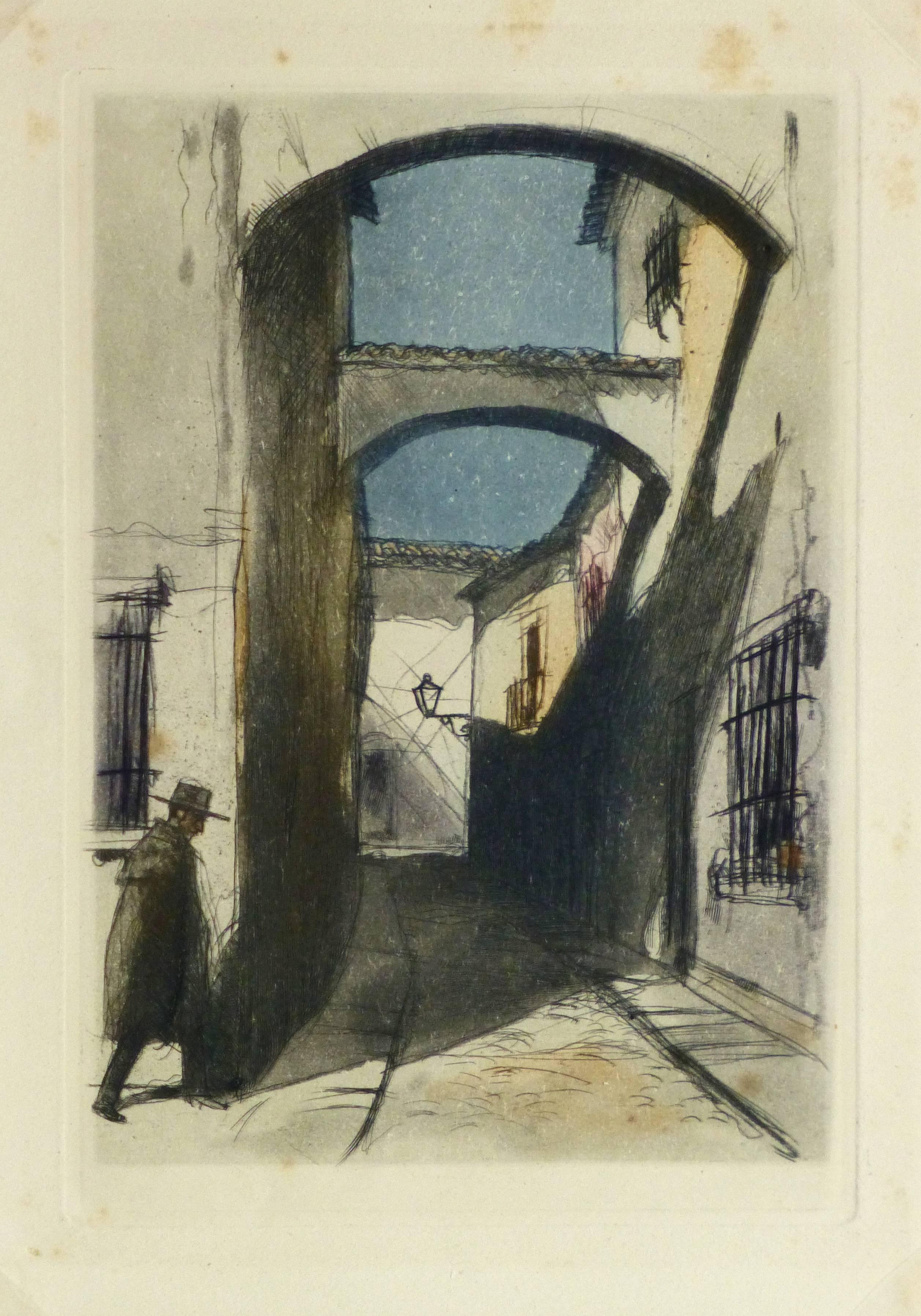 Unknown Landscape Print - French Aquatint - Spanish Alley