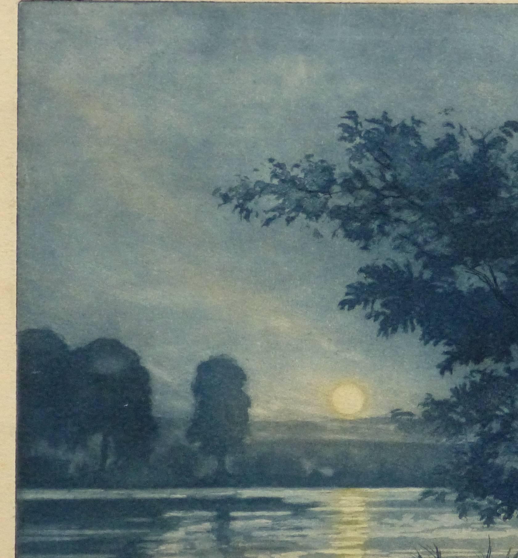 French Aquatint - Sunset Lake - Print by Unknown