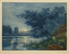 French Aquatint - Sunset Lake