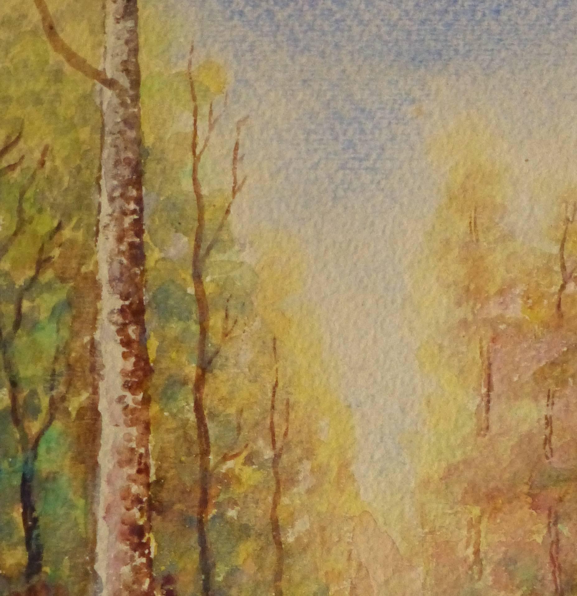 French Watercolor - Path to Autumn - Brown Landscape Art by Unknown