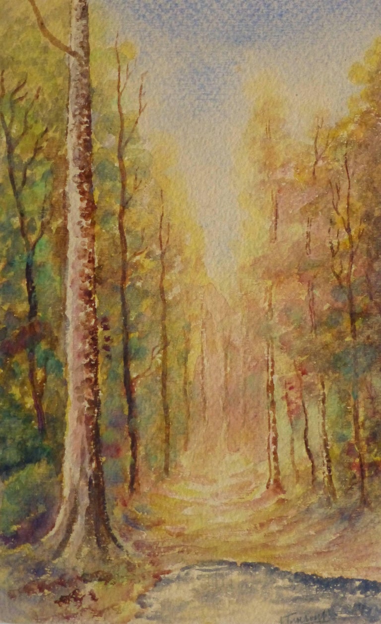 Unknown Landscape Art - French Watercolor - Path to Autumn