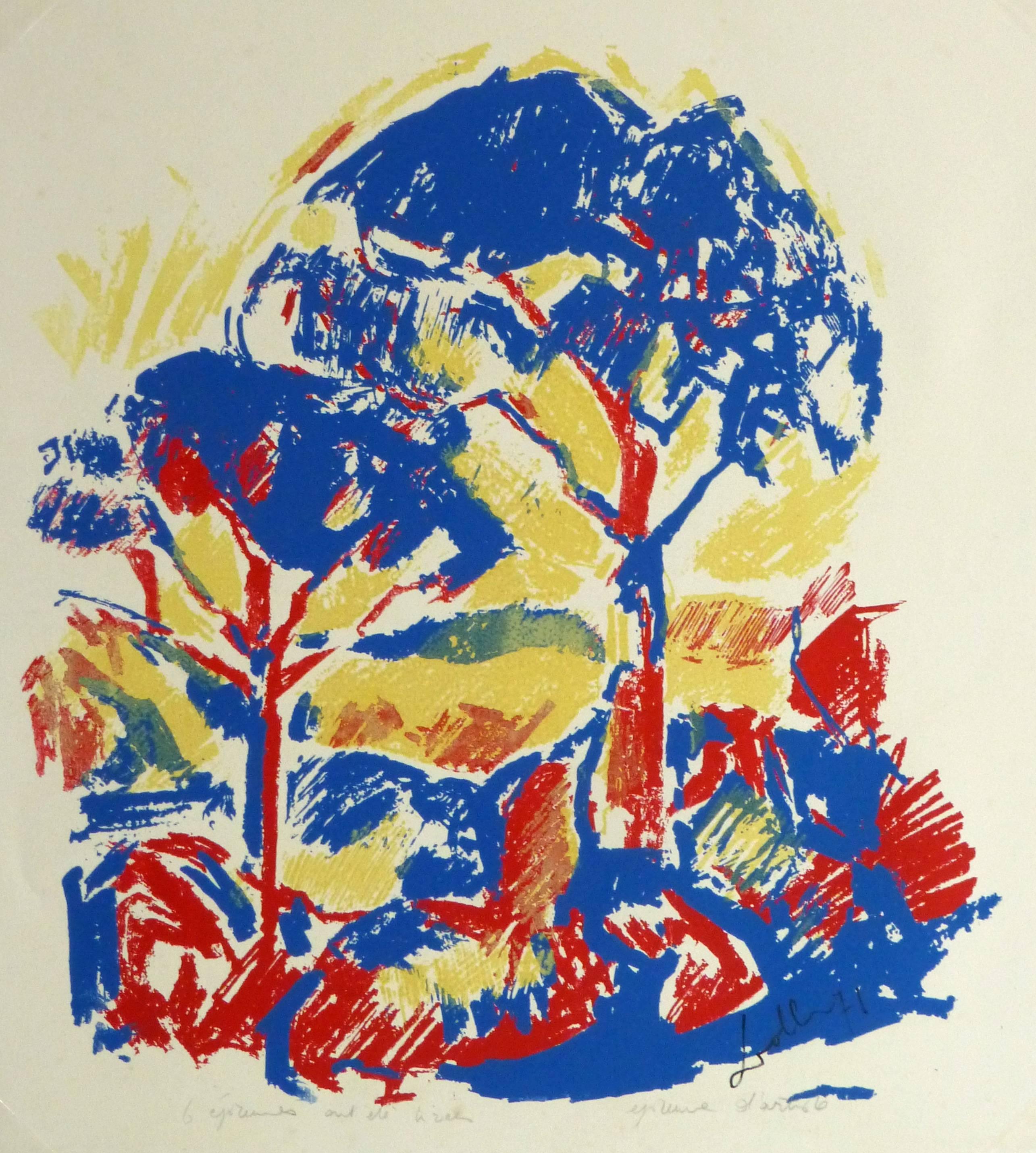 Unknown Landscape Print - French Serigraph - Sunny Arbor