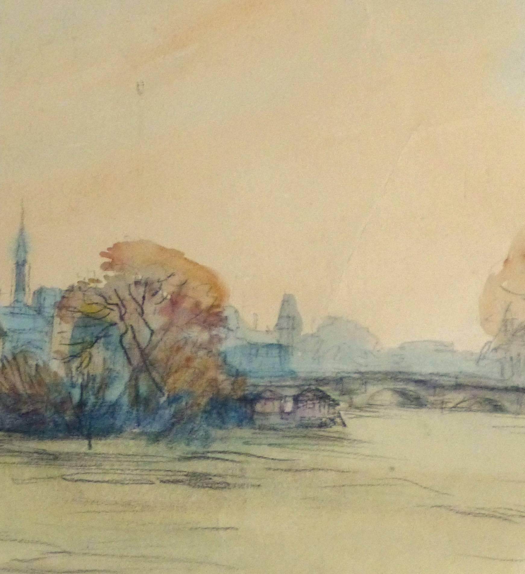 French Watercolor - Seine River - Art by Eugène Veder