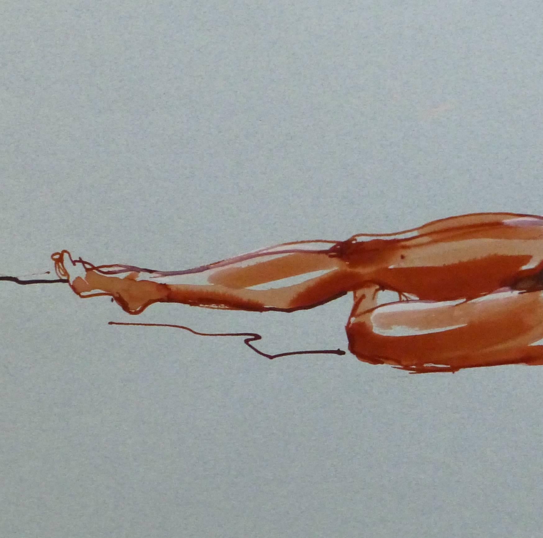 French Ink Wash - Crimson Nude - Painting by Unknown