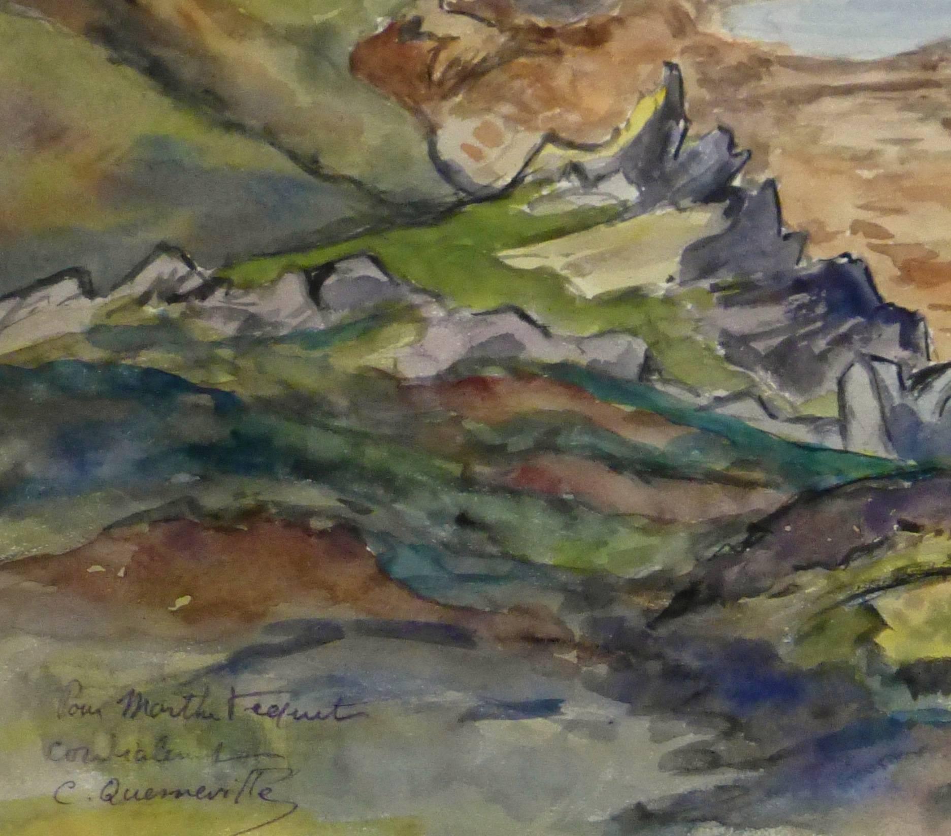 French Watercolor - Le Guerzit Coastline - Gray Landscape Art by Unknown