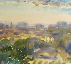 Watercolor Landscape - Kiev at Dusk