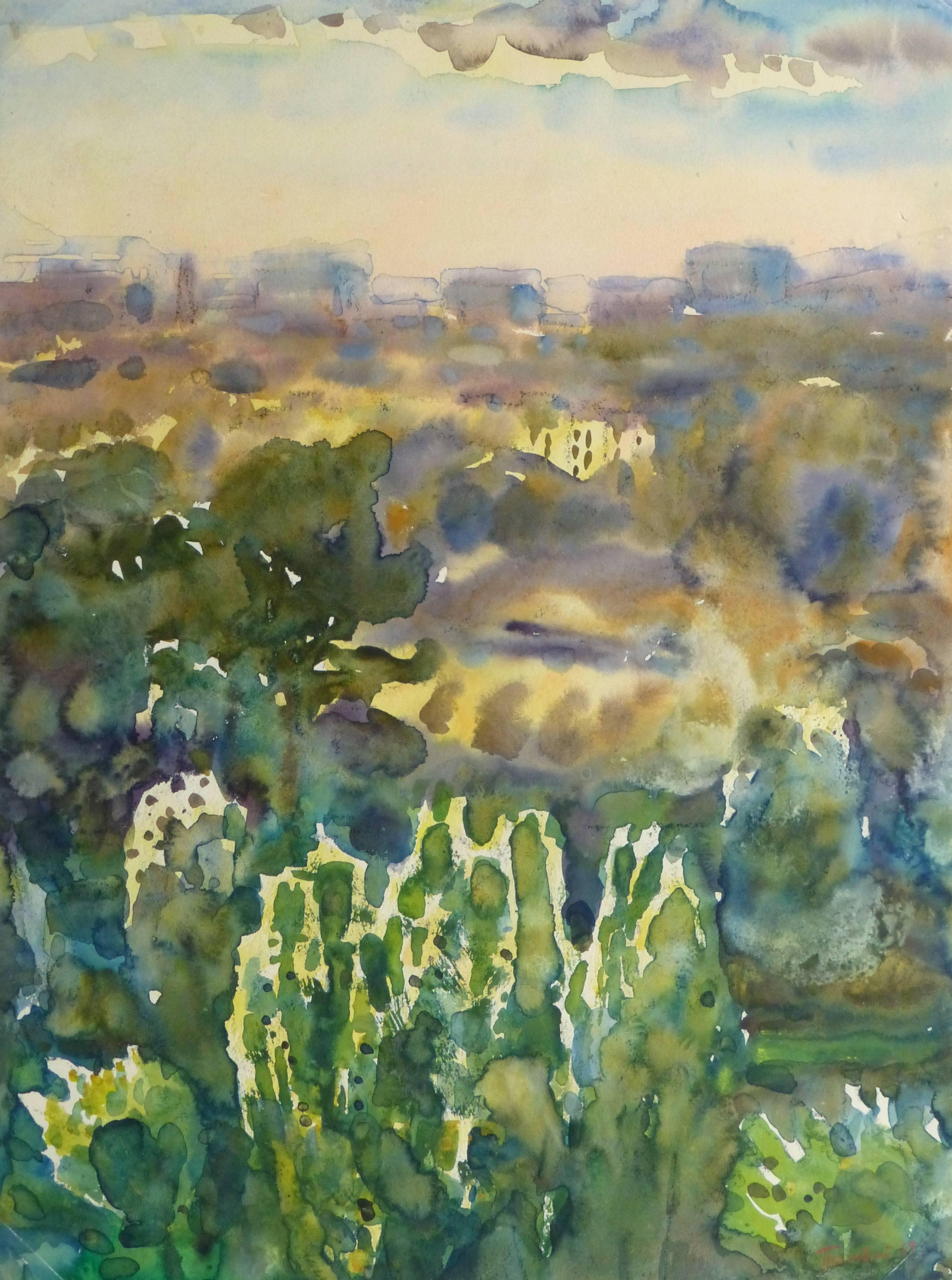 Unknown Landscape Art - Watercolor Landscape - Kiev at Dusk