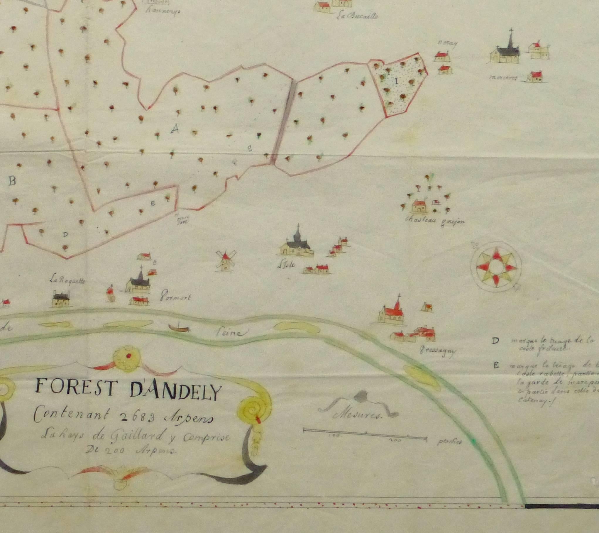 Antique Manuscript Map - Forest of Andely For Sale 1