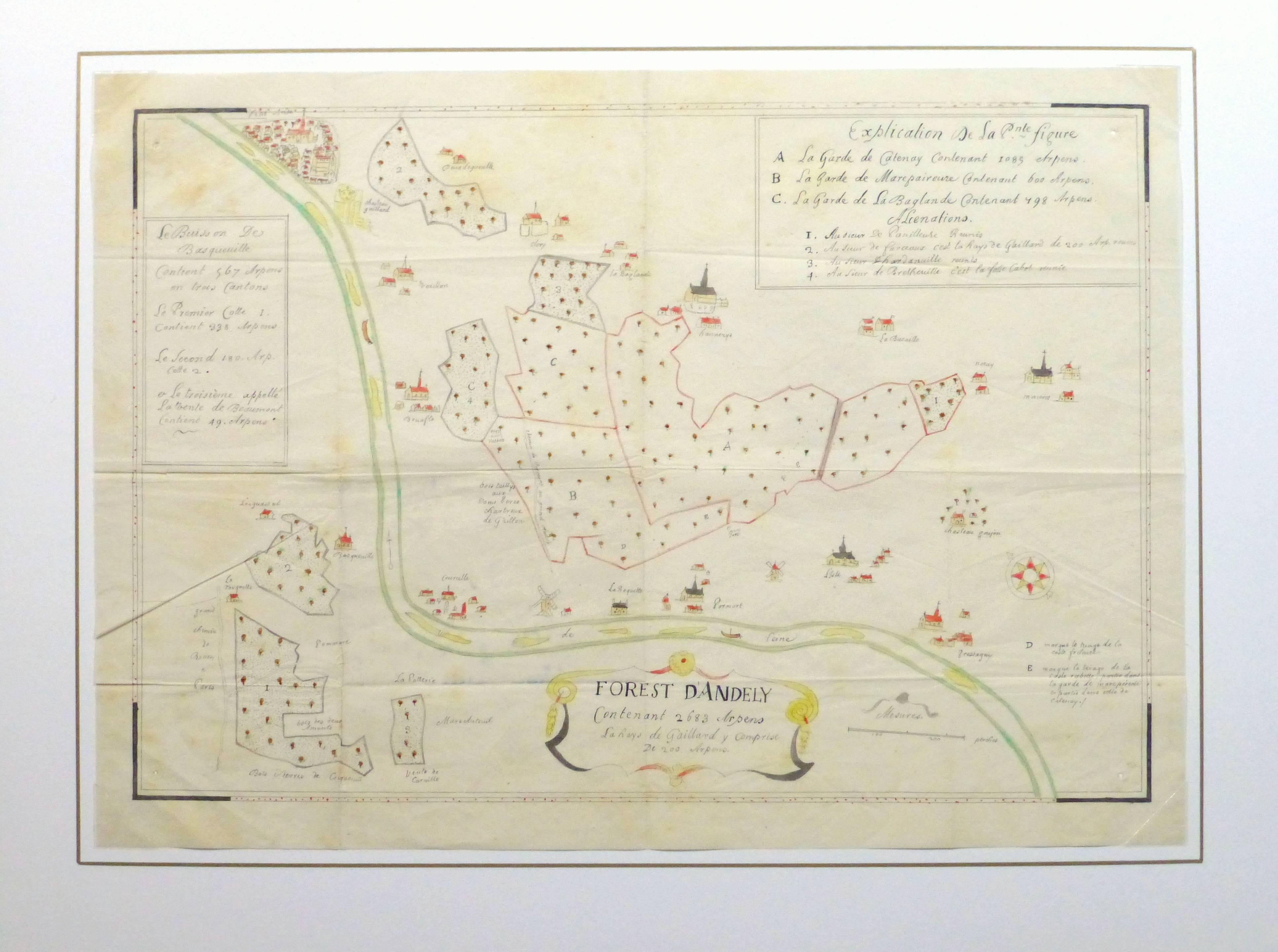 Antique Manuscript Map - Forest of Andely For Sale 2