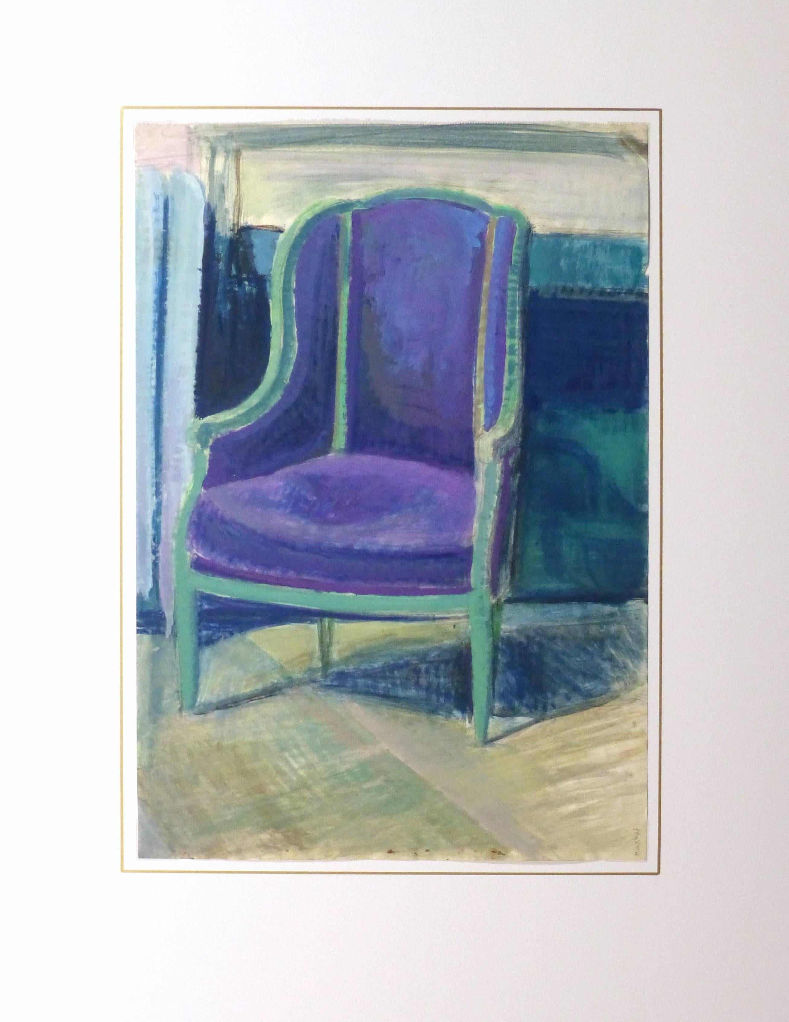 French Interior Chaise - Gray Interior Painting by Kei Mitsuuchi