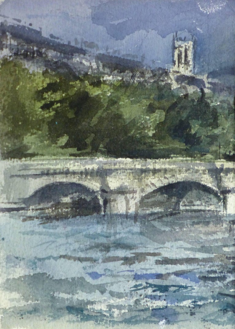 Unknown Landscape Art - French Watercolor - Paris Bridge
