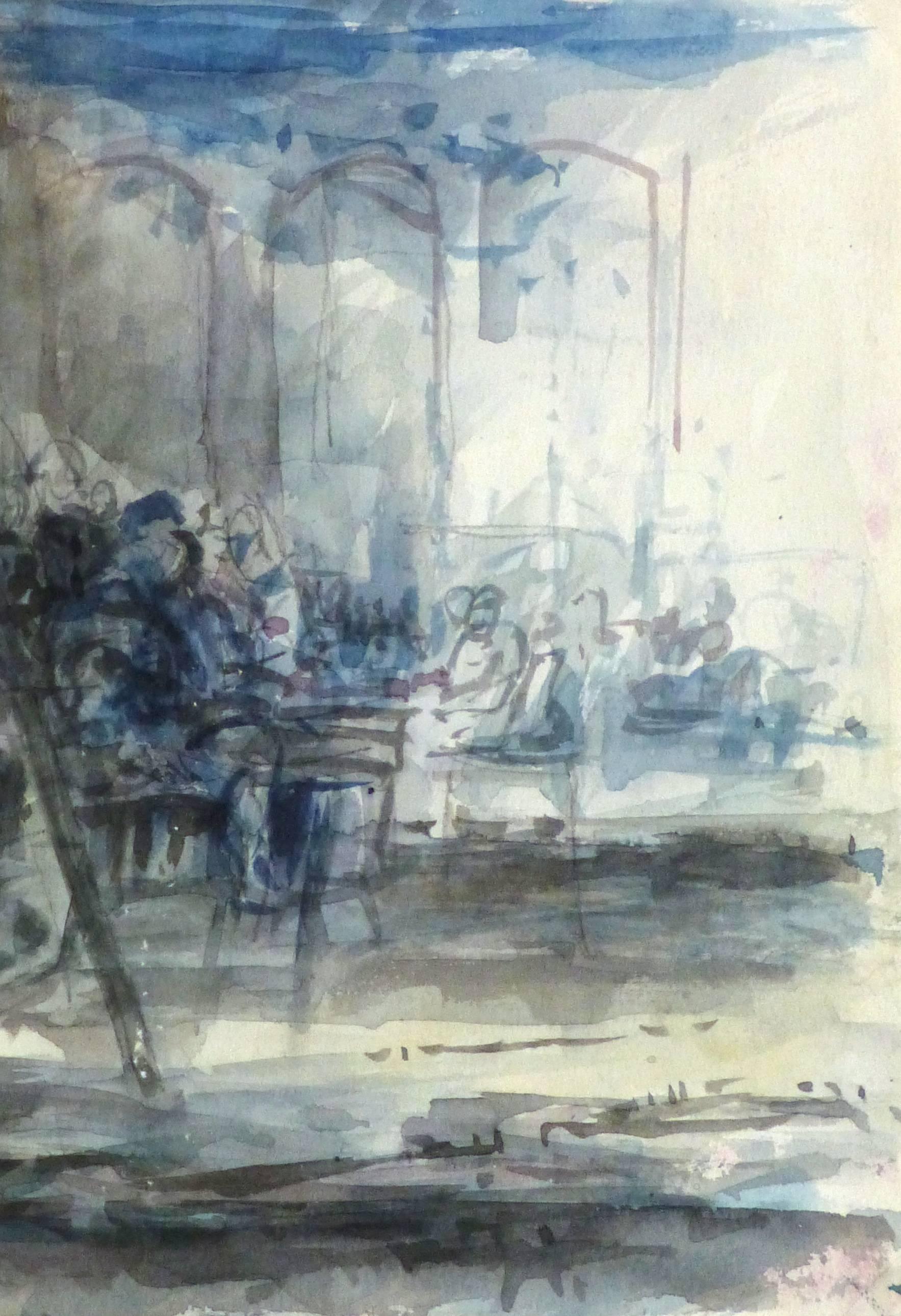 Unknown Interior Art - French Watercolor -  Sunday Diners