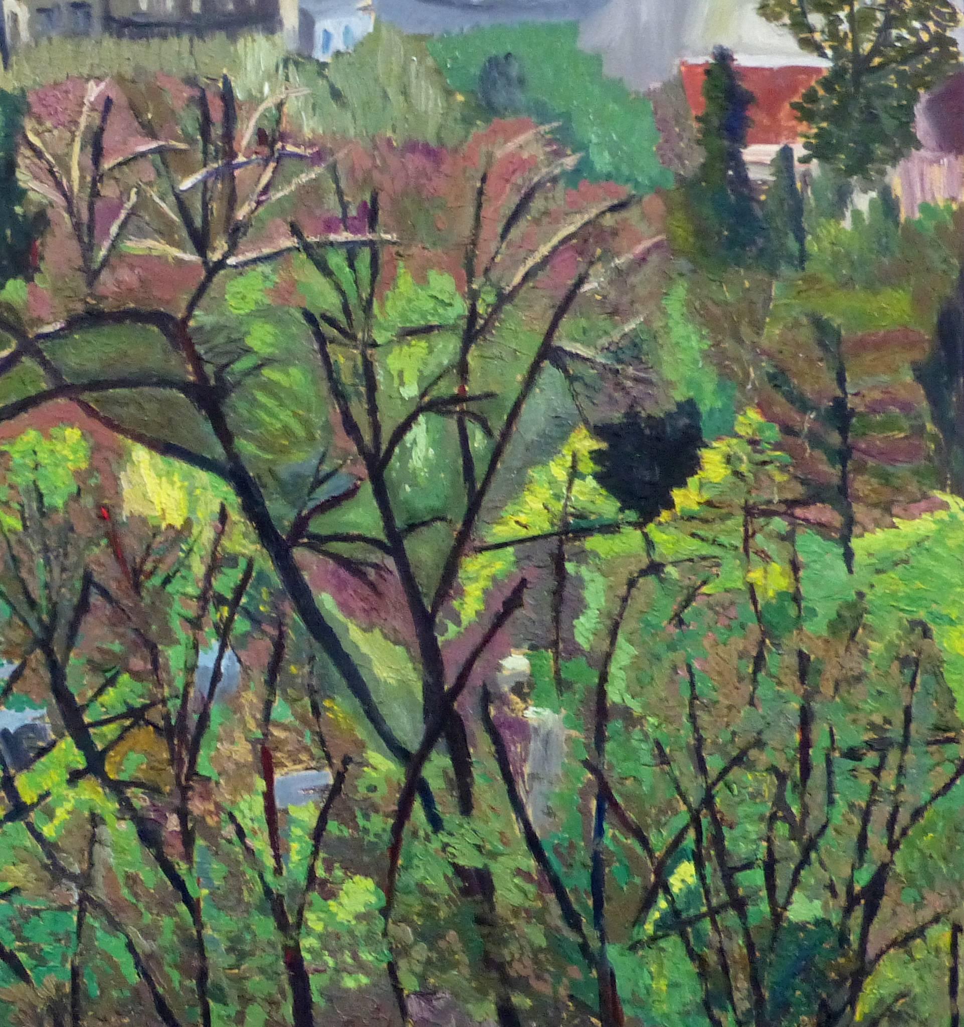 Paesaggio a olio francese - Parco cittadino - Landscape Painting Grigio di Unknown