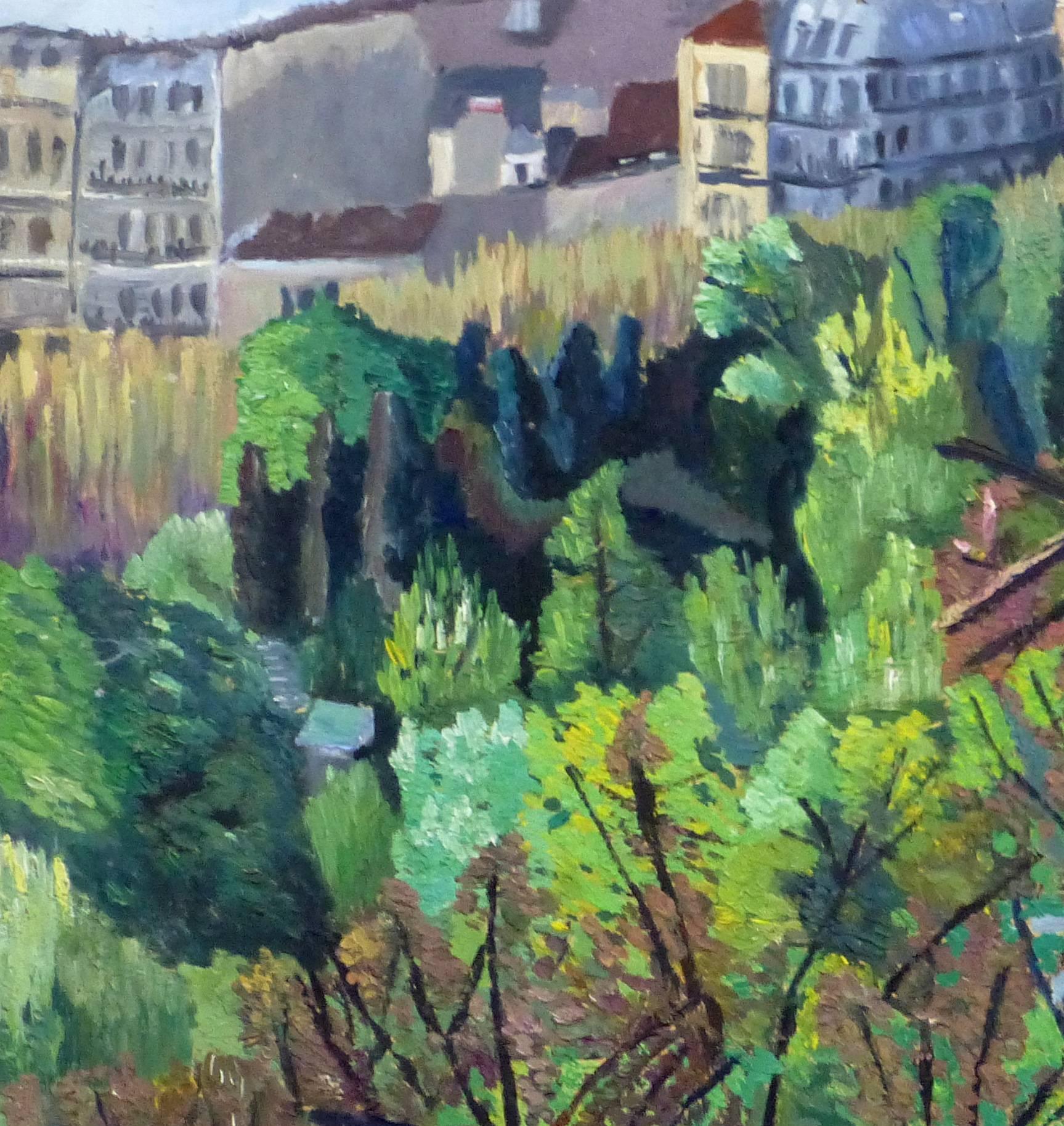 Paesaggio a olio francese - Parco cittadino - Painting di Unknown
