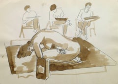 French Ink 
Pencil - Curled Nude in Yoga Pose