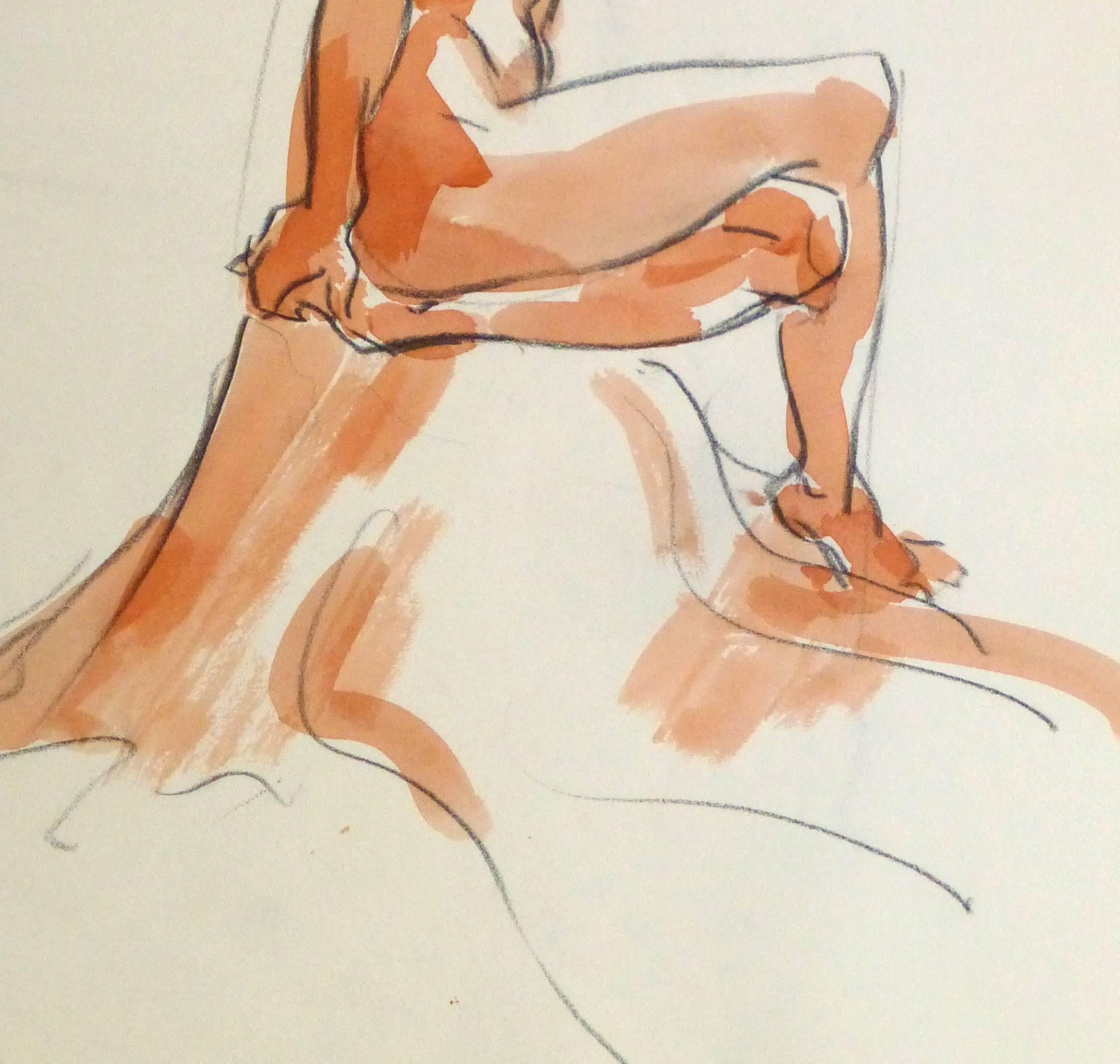 French Pencil & Ink - Seated Nude 1