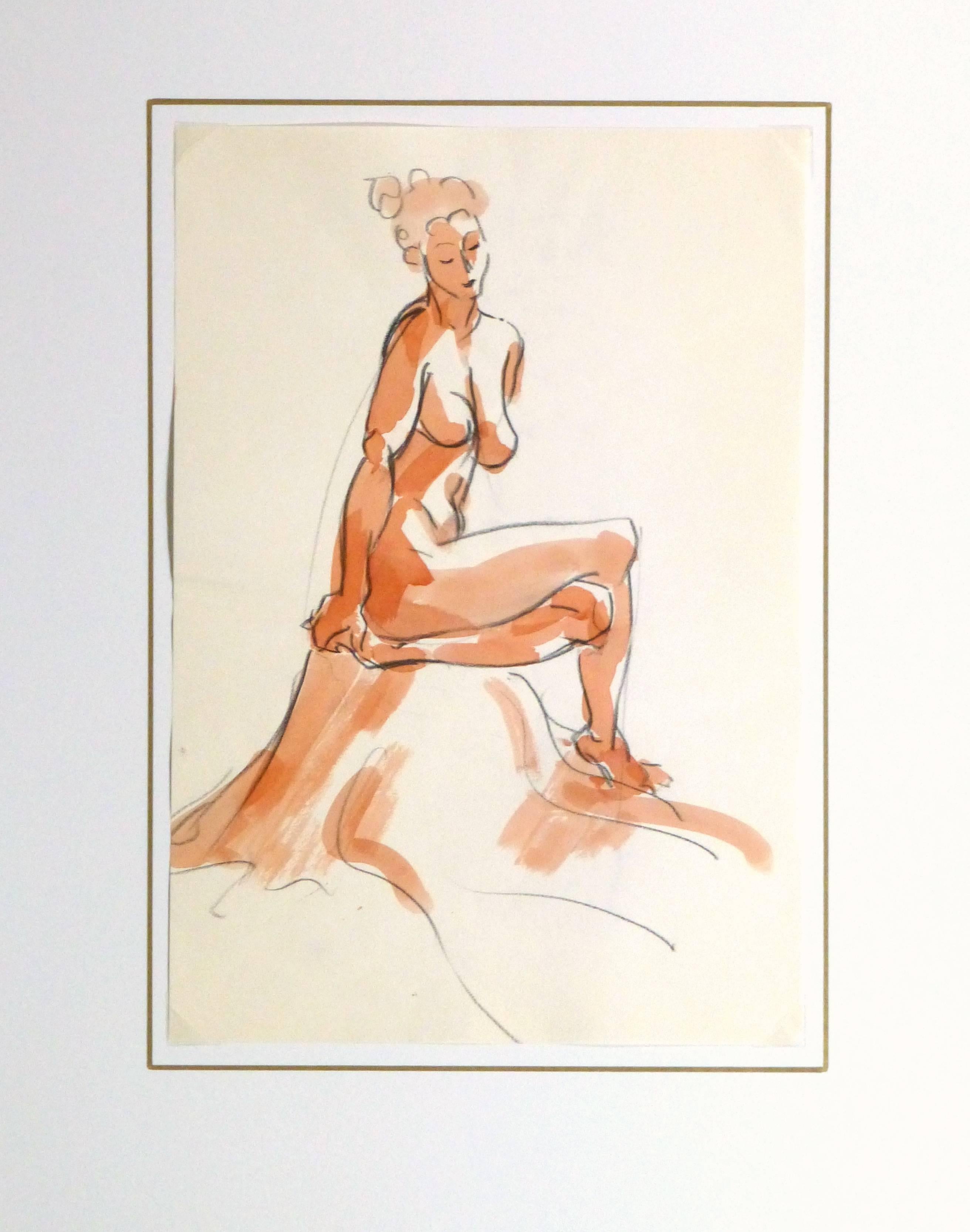 French Pencil & Ink - Seated Nude 2