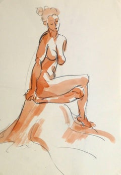 French Pencil & Ink - Seated Nude