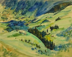 Französische Aquarellmalerei – Alpine Foothills 