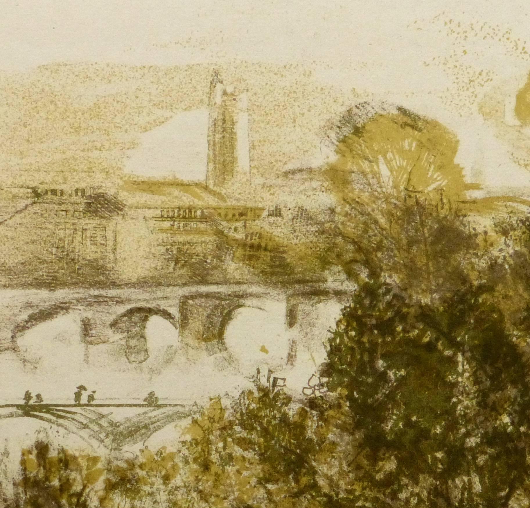 Französische Lithographie – Quai Malaquais – Print von René Eugene Lairy