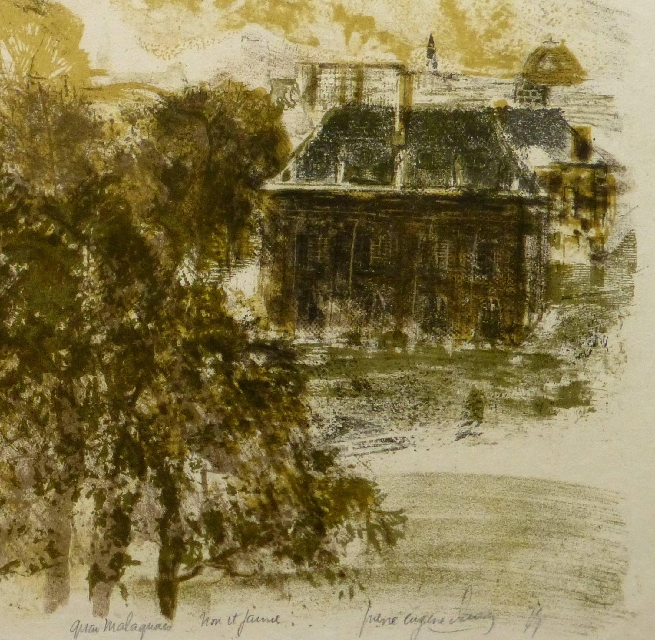 Französische Lithographie – Quai Malaquais (Beige), Landscape Print, von René Eugene Lairy