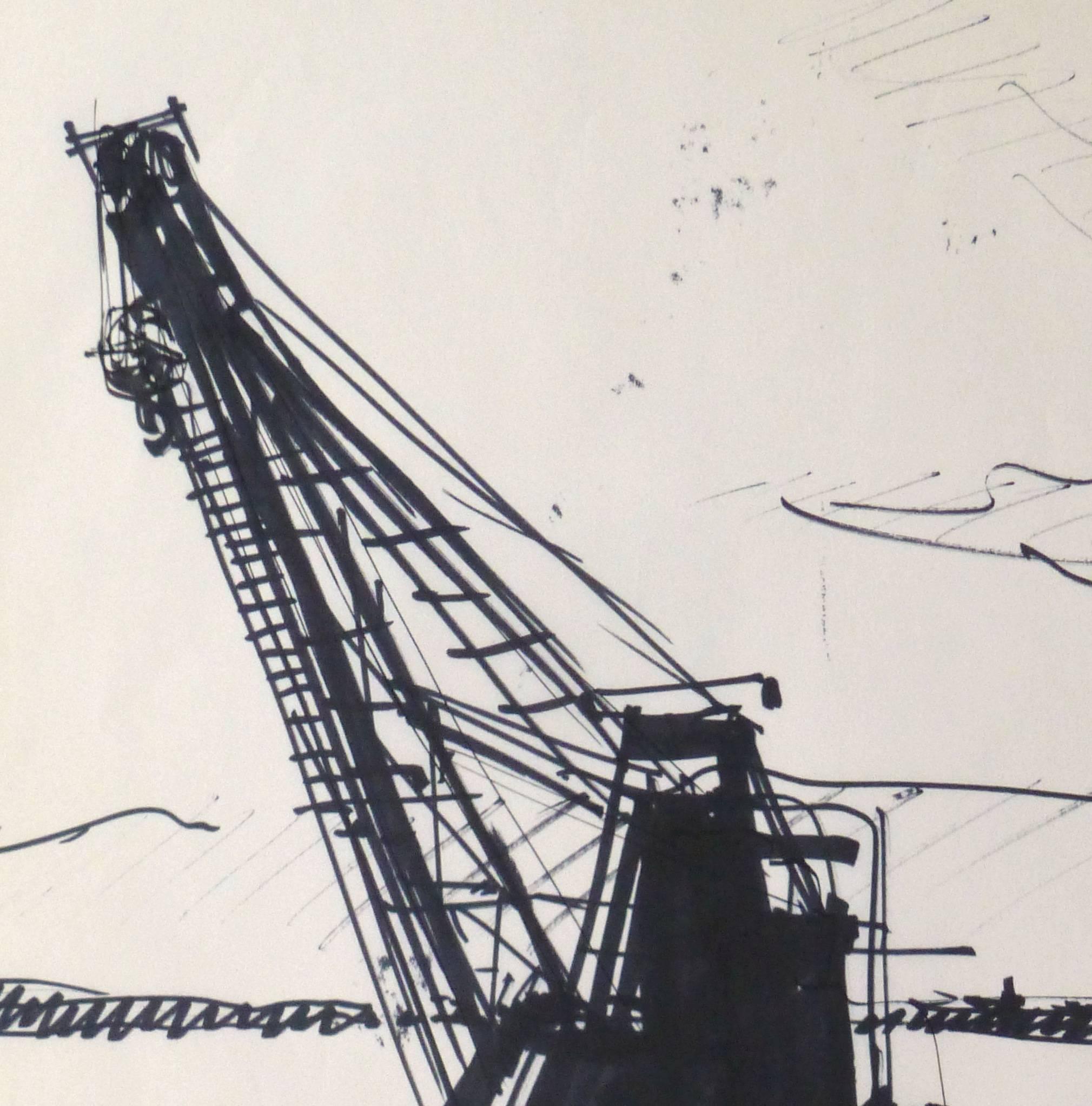 Ink Drawing -  Harbor Crane - Art by Kei Mitsuuchi