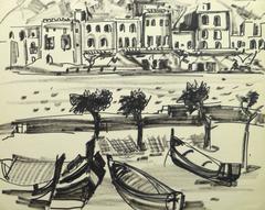 French Ink Drawing - Waterfront Villas