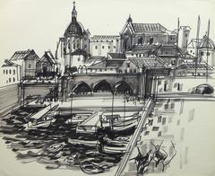 French Ink Drawing  - City Marina