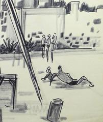 French Ink Drawing - Beachfront Cafe