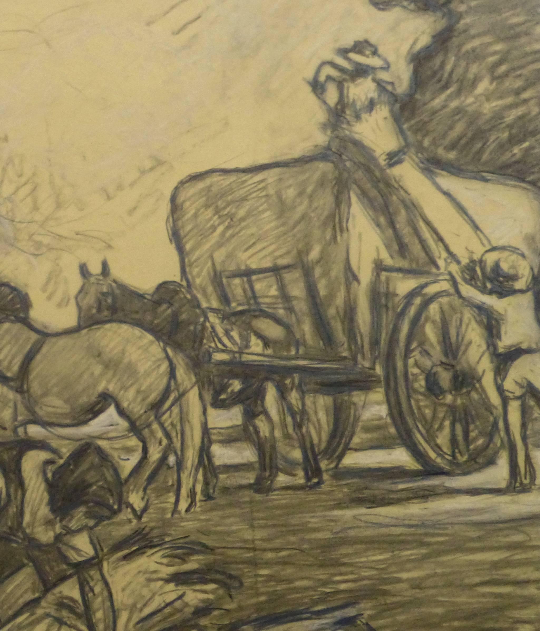 French Pencil Drawing - The Hay Harvest - Art by Jean-Baptiste Grancher