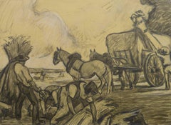 French Pencil Drawing - The Hay Harvest