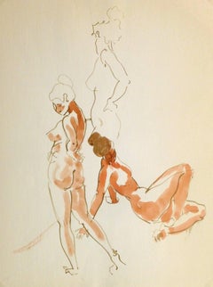 French Watercolor & Ink - Three Poses