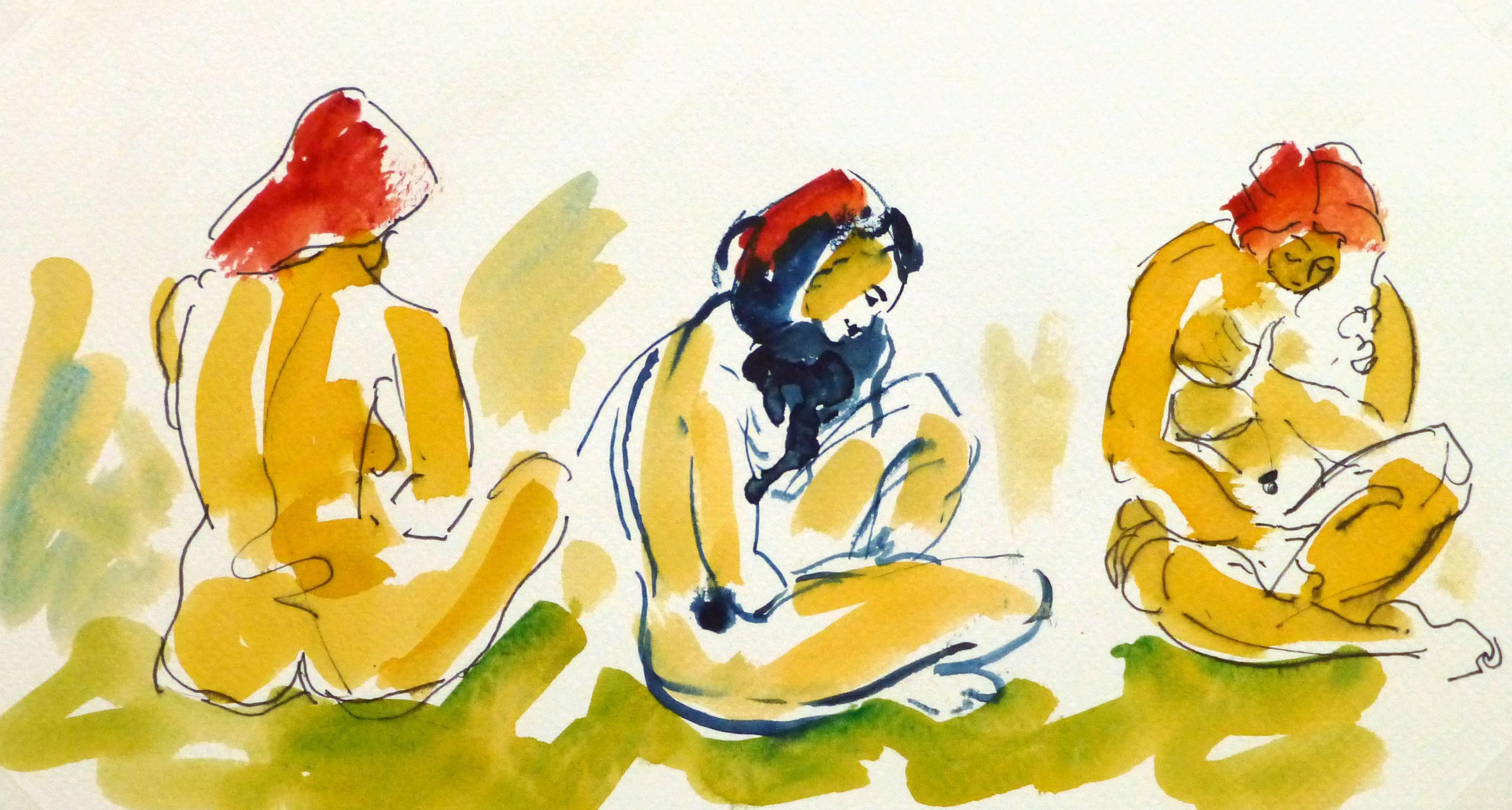 Unknown Nude - Ink & Watercolor - A Study in Sitting