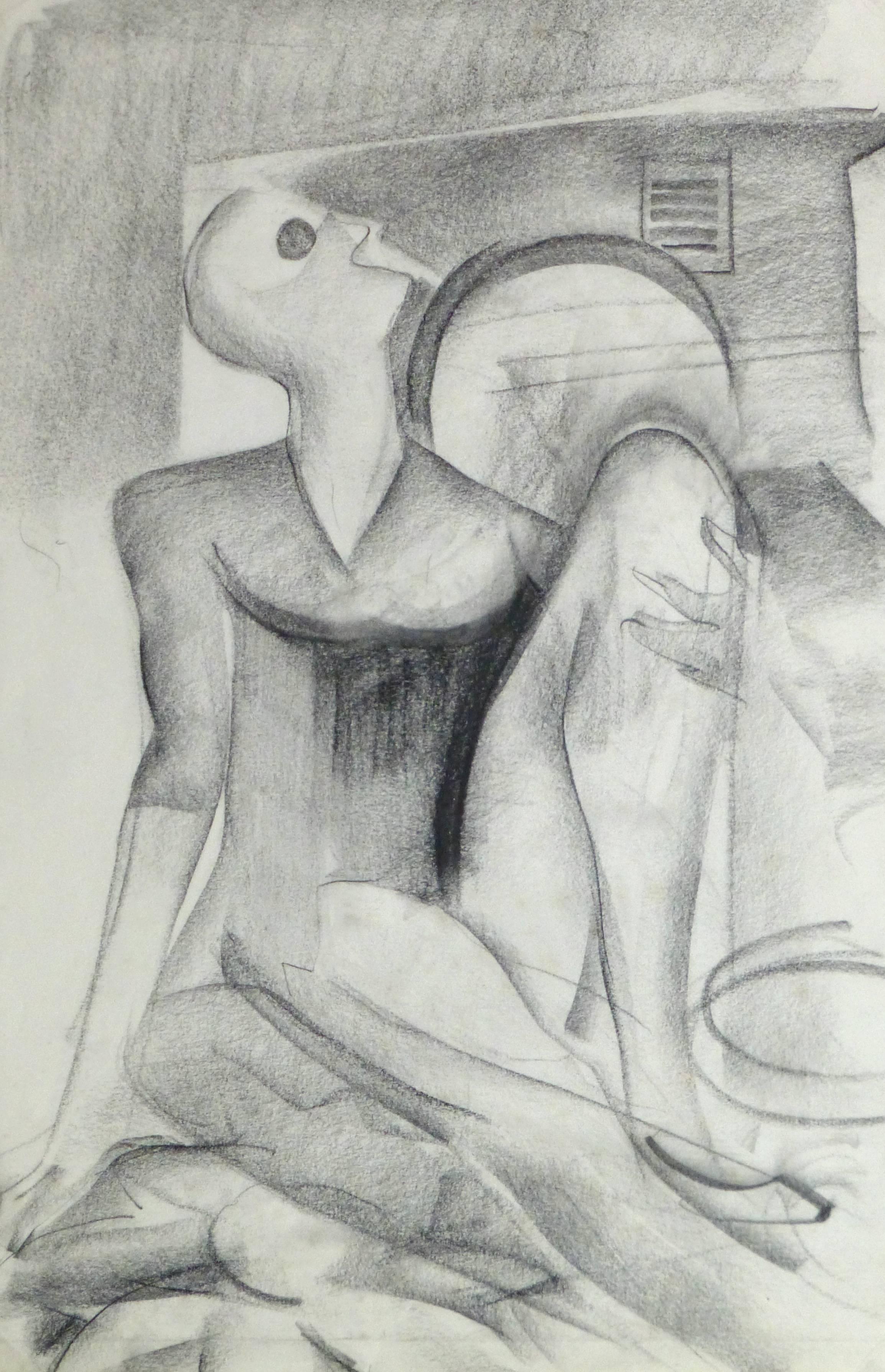 Unknown Abstract Drawing – Abstrakte Bleistiftfigur