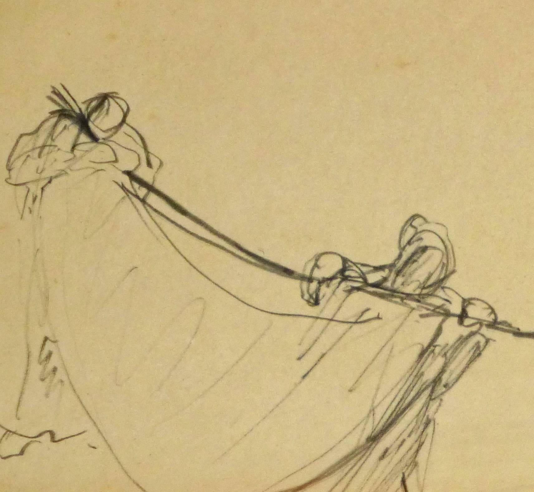 Drawing à l'encre française - En tow - Beige Figurative Art par Unknown