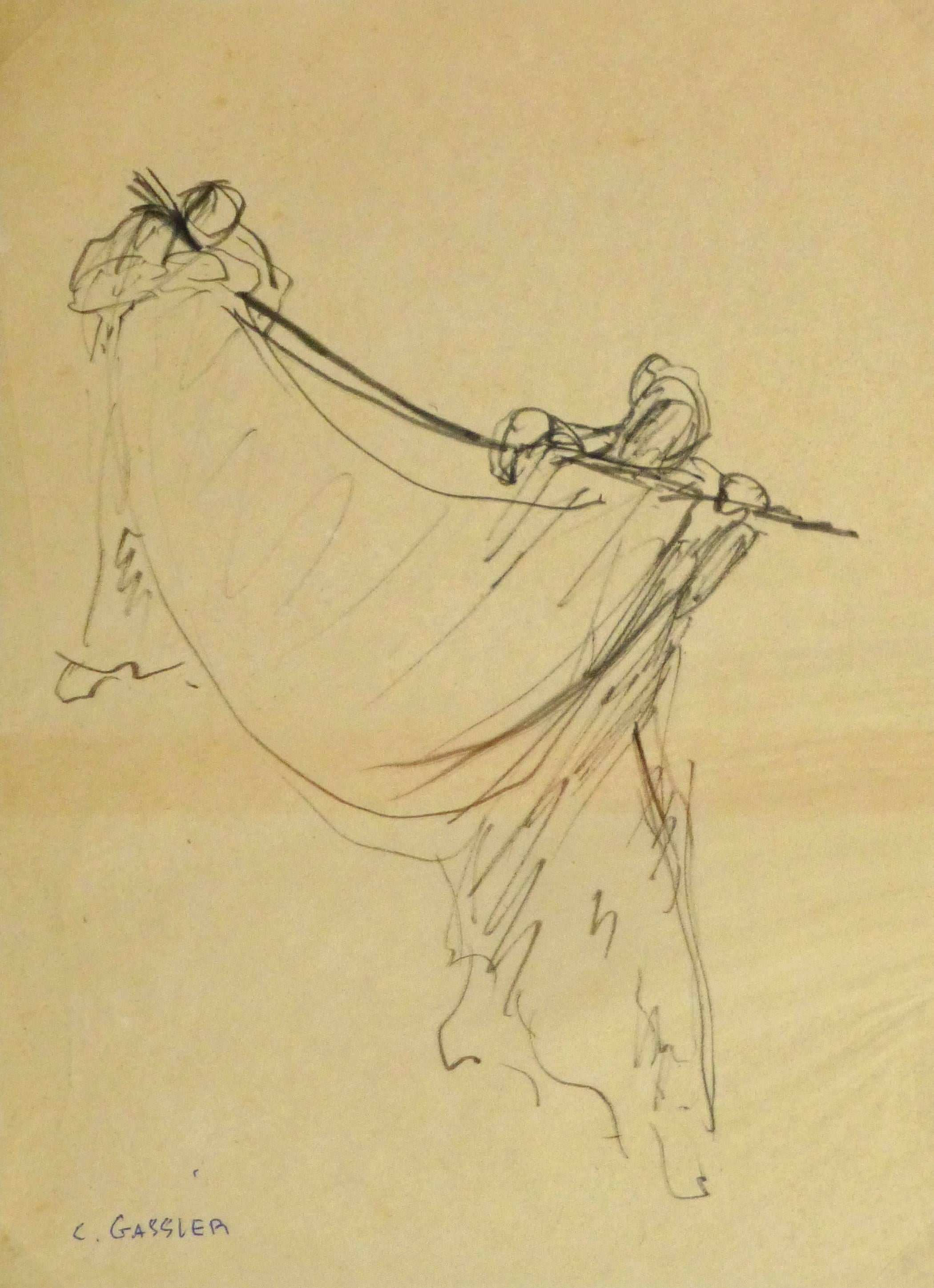 Figurative Art Unknown - Drawing à l'encre française - En tow