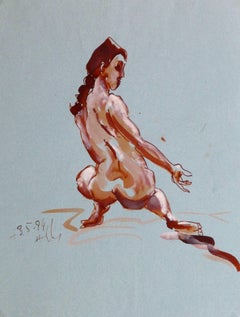 French Watercolor & Ink Nude
