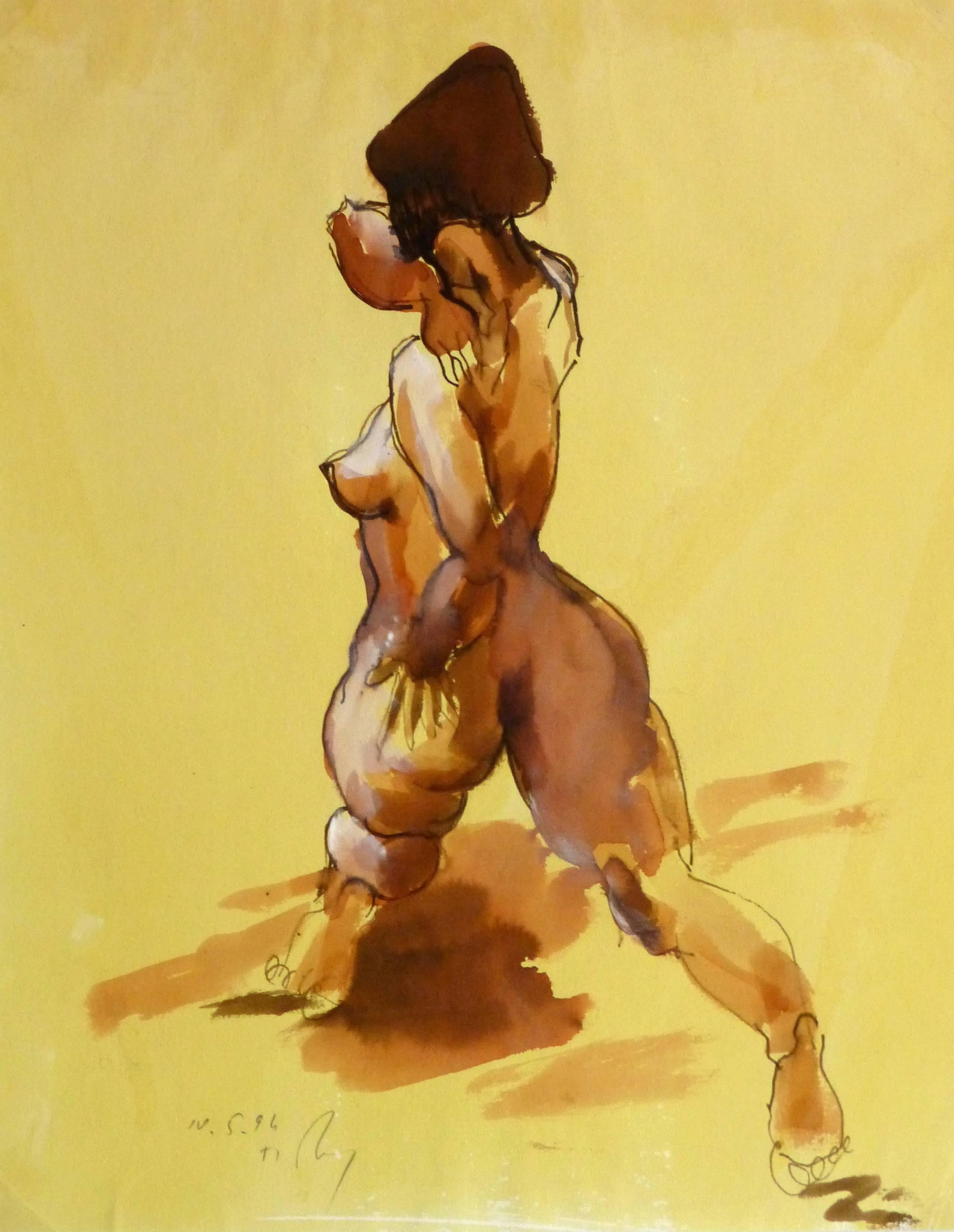 Kei Mitsuuchi Nude Painting - Watercolor and Ink Nude - Beauty