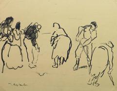 French Ink Painting - Fermiers et Moissoneurs