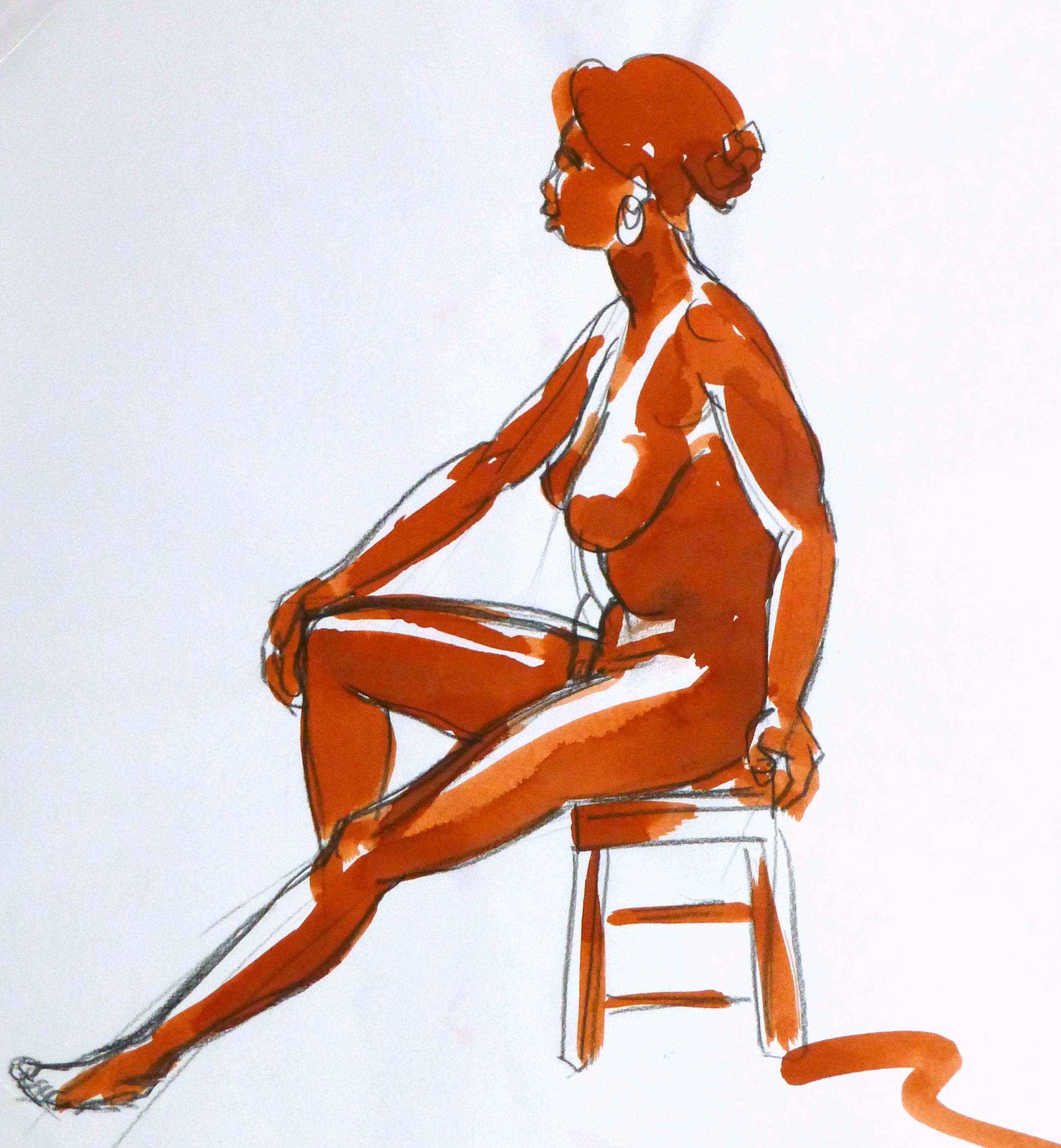 Charcoal & Ink Wash - Nude Drawing
