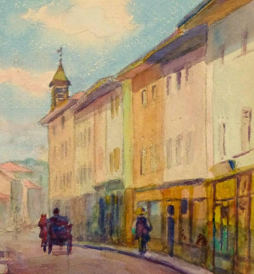 Antique French Town dipinto ad acquerello - Art Altro stile artistico di Alphonse Soumers
