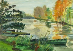 French Landscape Painting of Lake