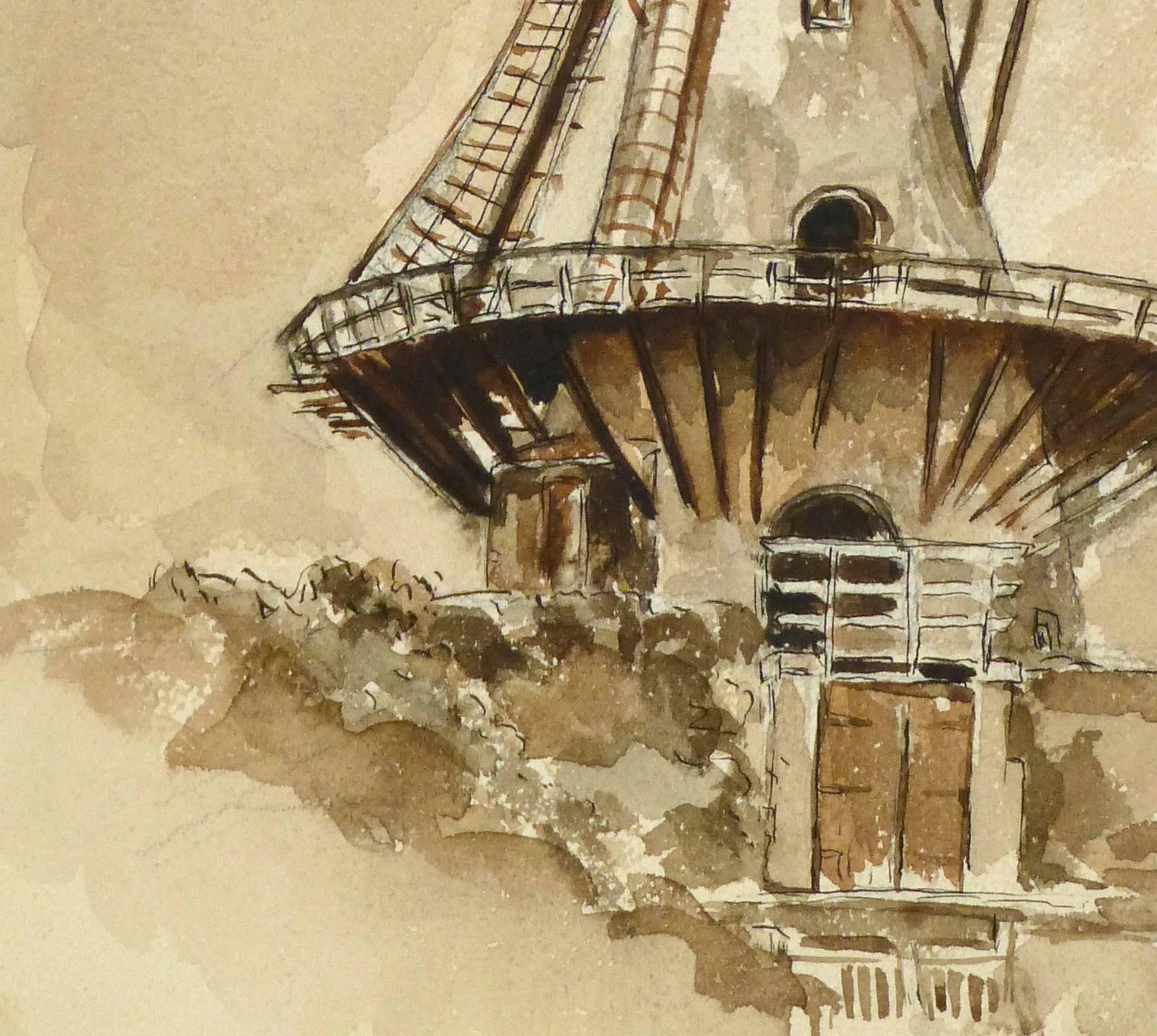 Windmill Watercolor Painting - Art by Unknown
