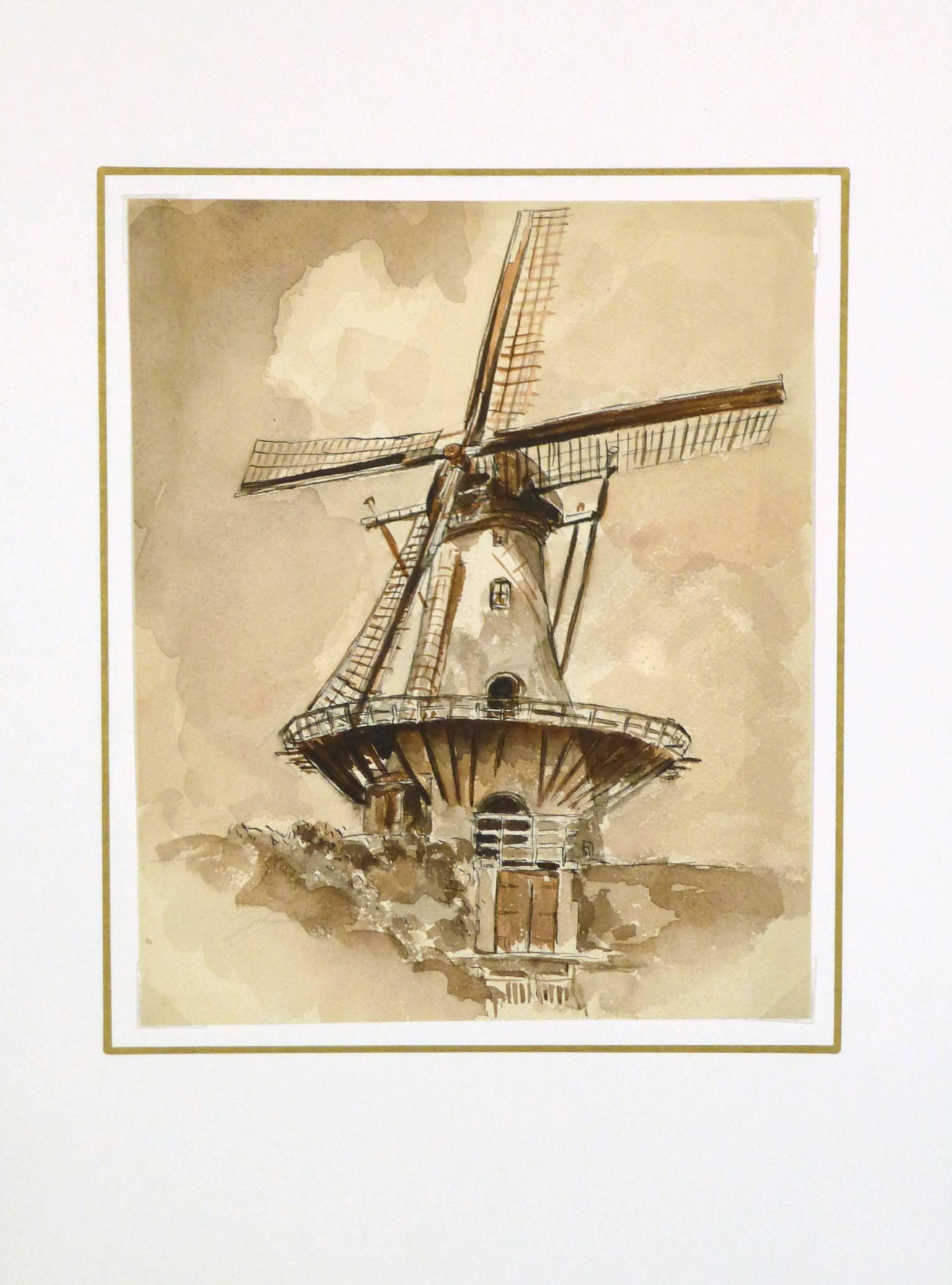 Windmill Watercolor Painting - Other Art Style Art by Unknown