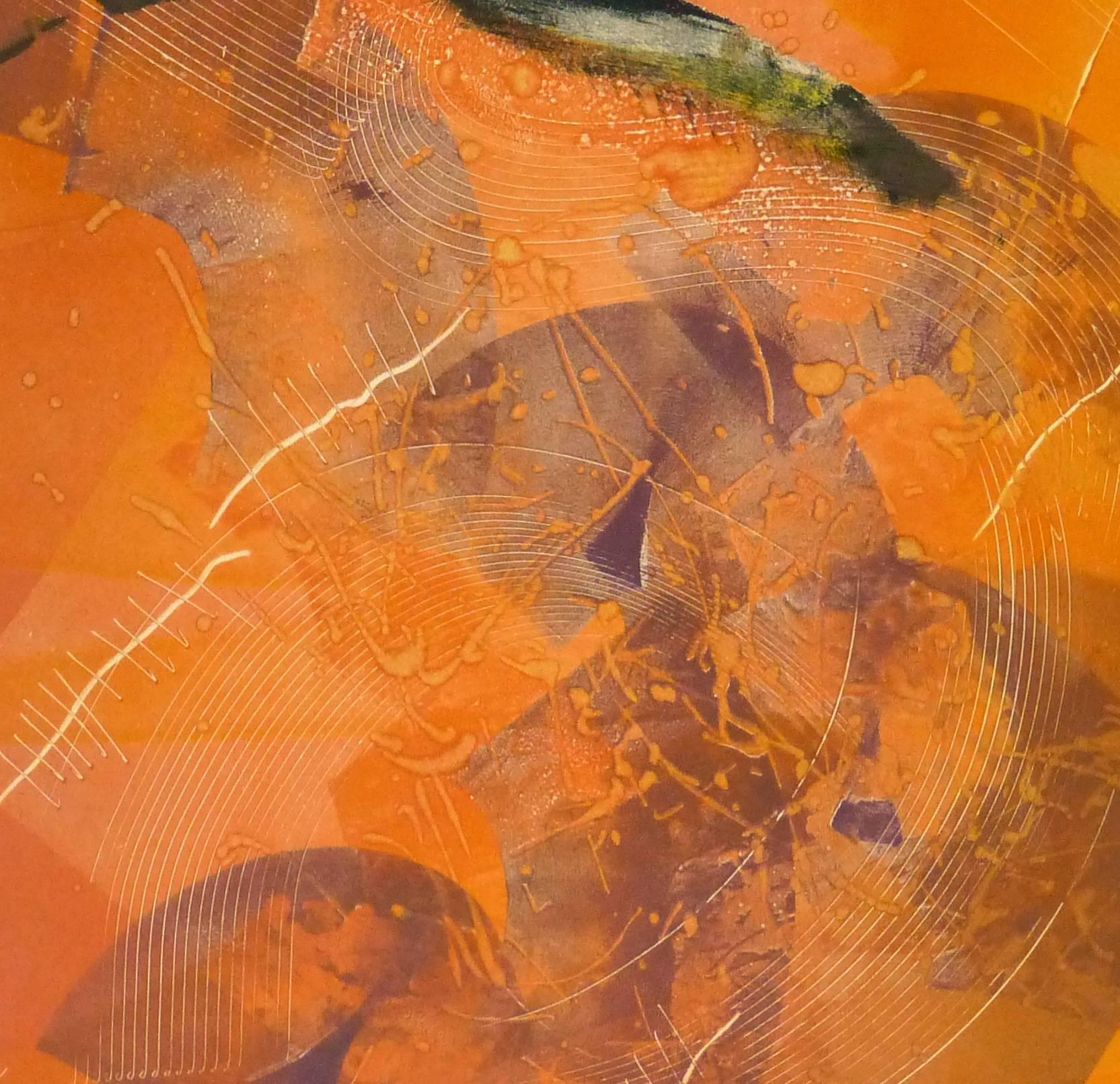 Pittura a tecnica mista unica e vivace che utilizza l'impressione del corpo nudo in acrilico dell'artista americana Kismine Varner, circa 1990. 

Opera d'arte originale su carta esposta su un tappetino bianco con bordo dorato. Custodia in plastica